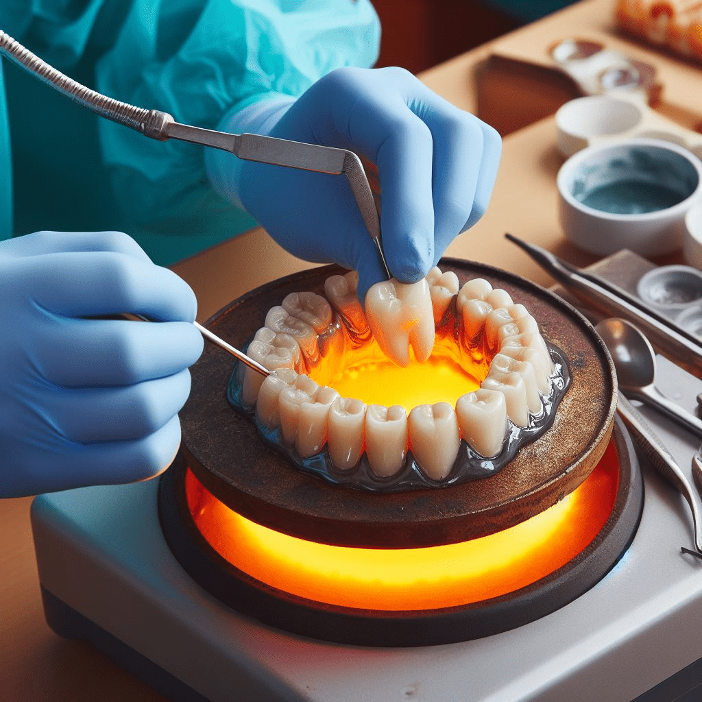 Wax melting on a hot plate is crucial for dental impressions.