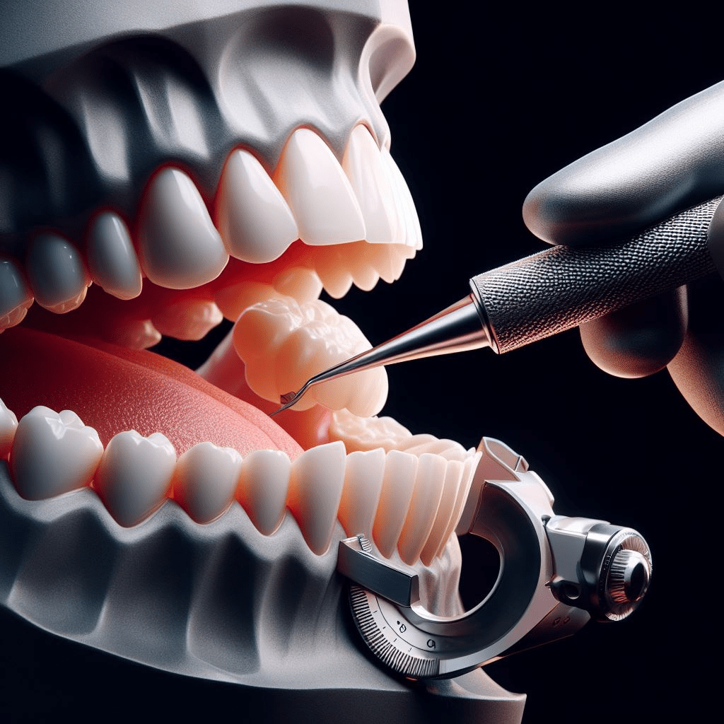 Close-up of occlusal plane measurement in dental practice.